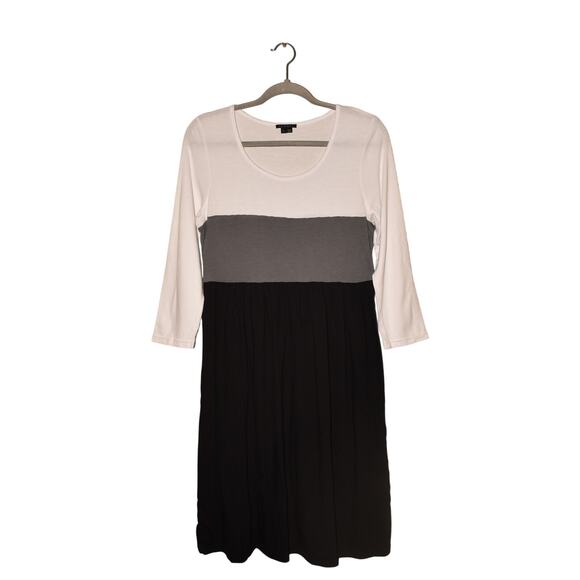THEORY $228 White Black Gray Colorblock Scoop Neck A-line Dress Large - Picture 1 of 3